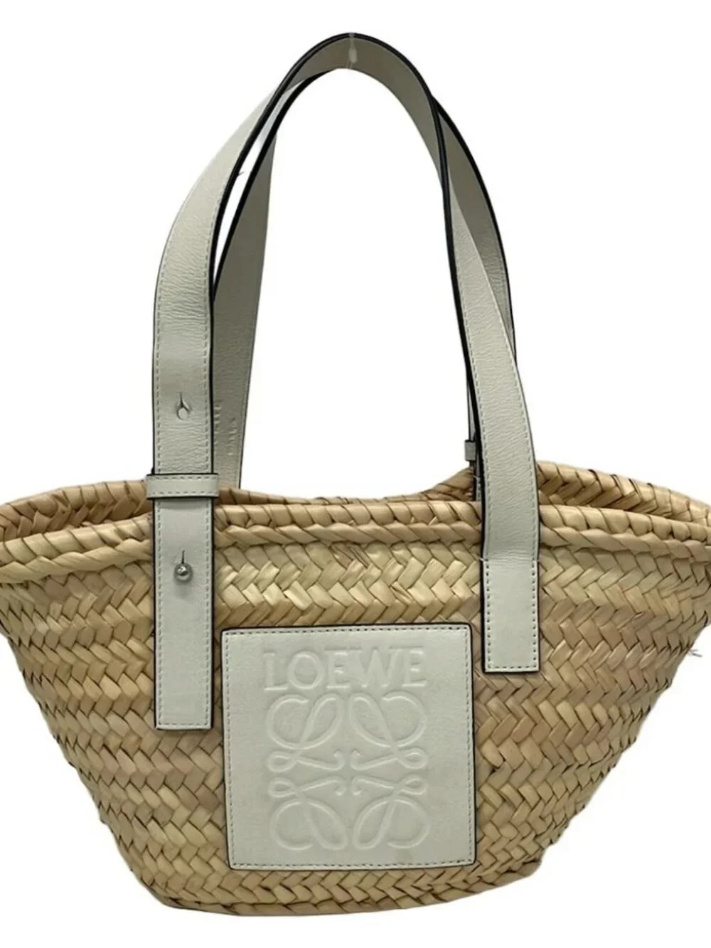 LOEWE Basket Bag Small A223S93X04 Beige White Palm Leaf Calf Leather Tote Bag